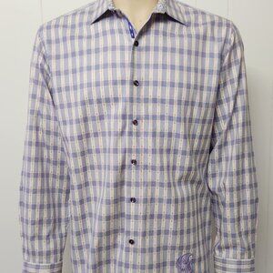 Robert Graham shirt L men's purple plaid cotton